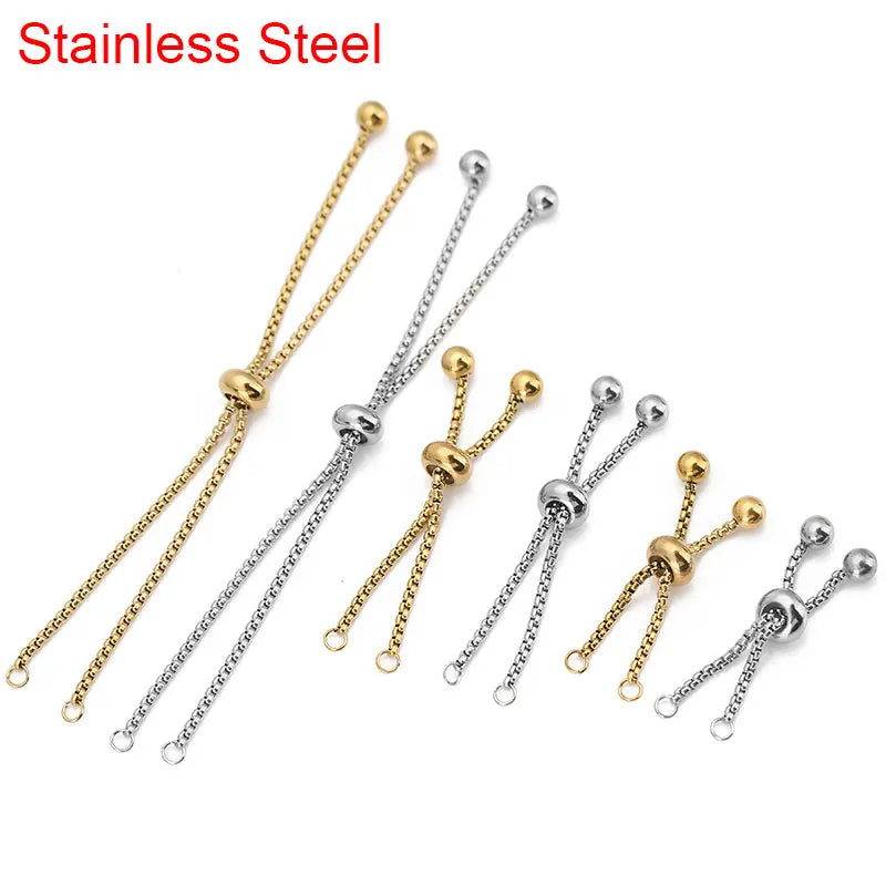 2pcs PVD Never Fade Stainless Steel Extended Chain Adjustable Extension Extender Chain With Rubber Beads For DIY Jewelry Making