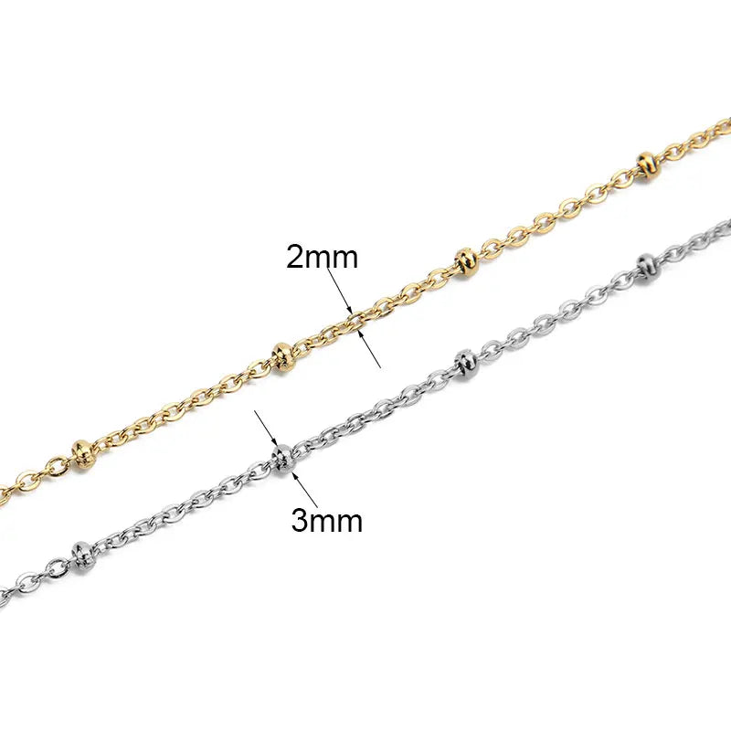 2m Stainless Steel Chains – Gold Color Ball Bead & Cuban Link Chain Bulk for DIY Necklace and Bracelet Making