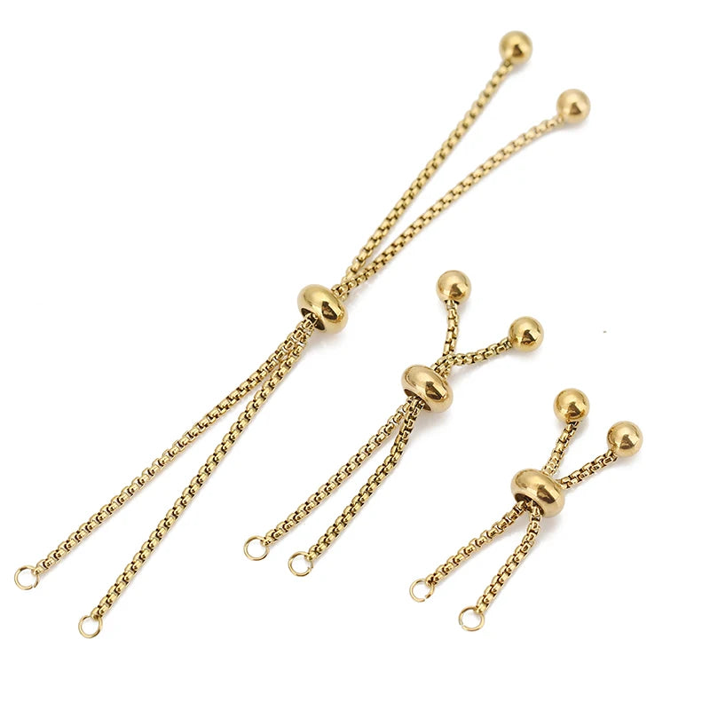 2pcs PVD Never Fade Stainless Steel Extended Chain Adjustable Extension Extender Chain With Rubber Beads For DIY Jewelry Making