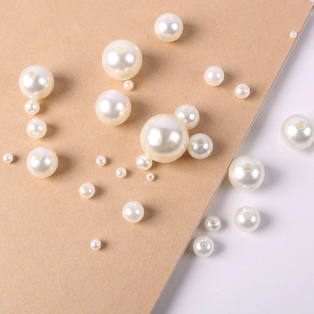 500-Piece Imitation Pearl Beads – 3/4/6/8/10mm Acrylic Spacer Beads with Holes for Jewelry Making