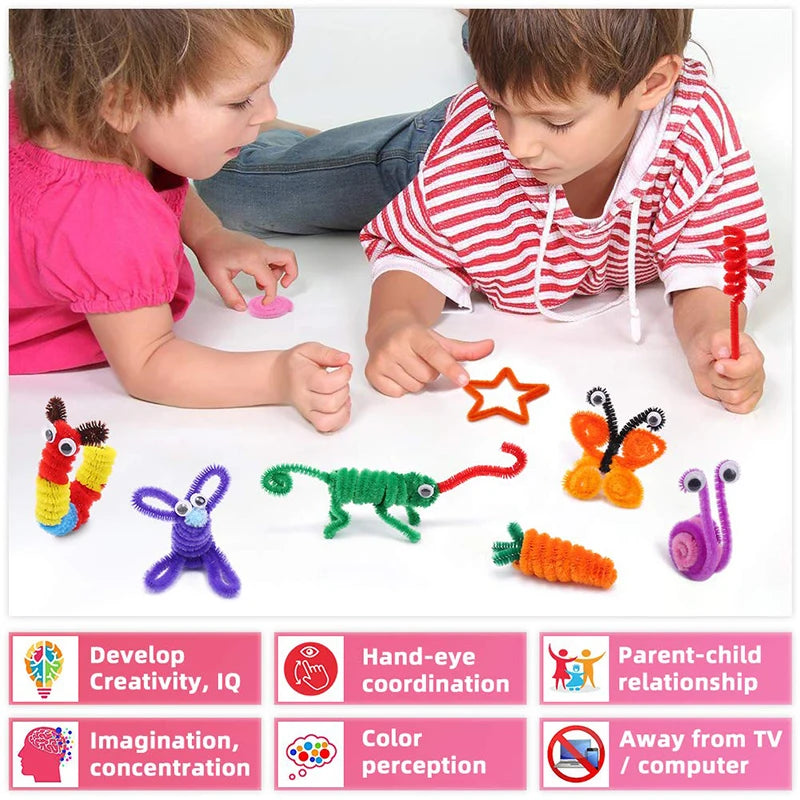 300pcs Kids Art & Craft Supplies Set – Pipe Cleaners, Pompoms & Self-Adhesive Wiggle Eyes – DIY Activities, Classroom Projects & Party Crafts