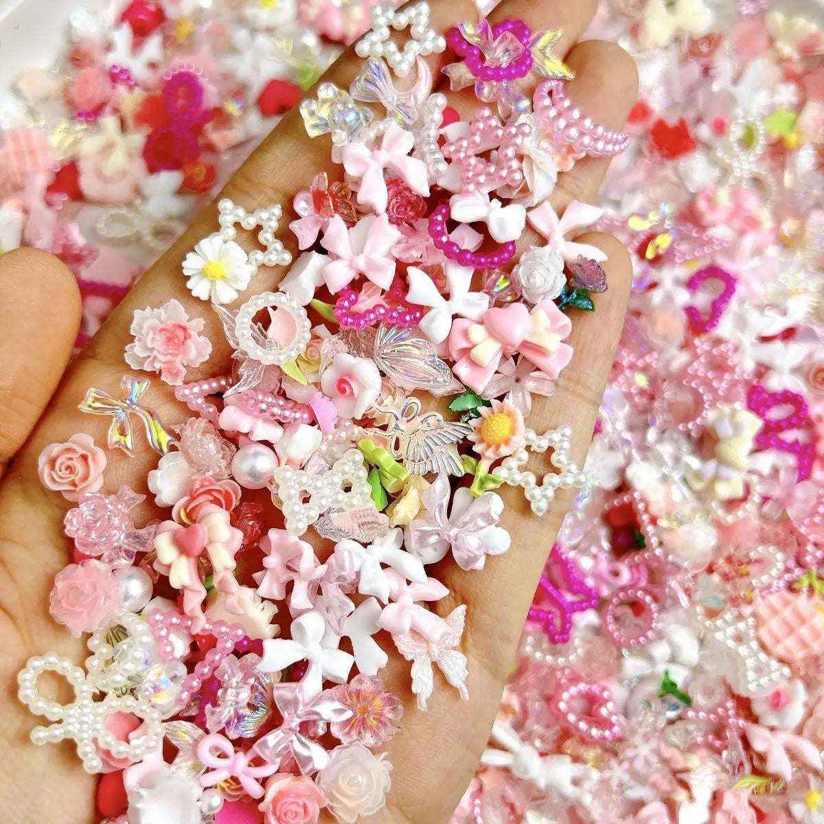 50-Piece Mixed Resin Nail Charms – Bow, Heart, Flower, Star, Cookie & Fruit Decorations for DIY Nail Art