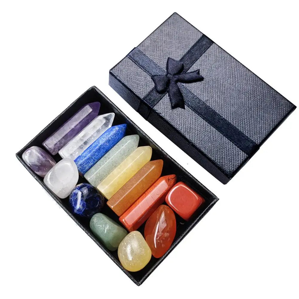 Natural Crystal Healing Stone Set – Chakra Balancing Gemstones in Gift Box – High-Quality Mineral Ornaments for Home, Meditation & Decor (14/10/8/7 PCS)