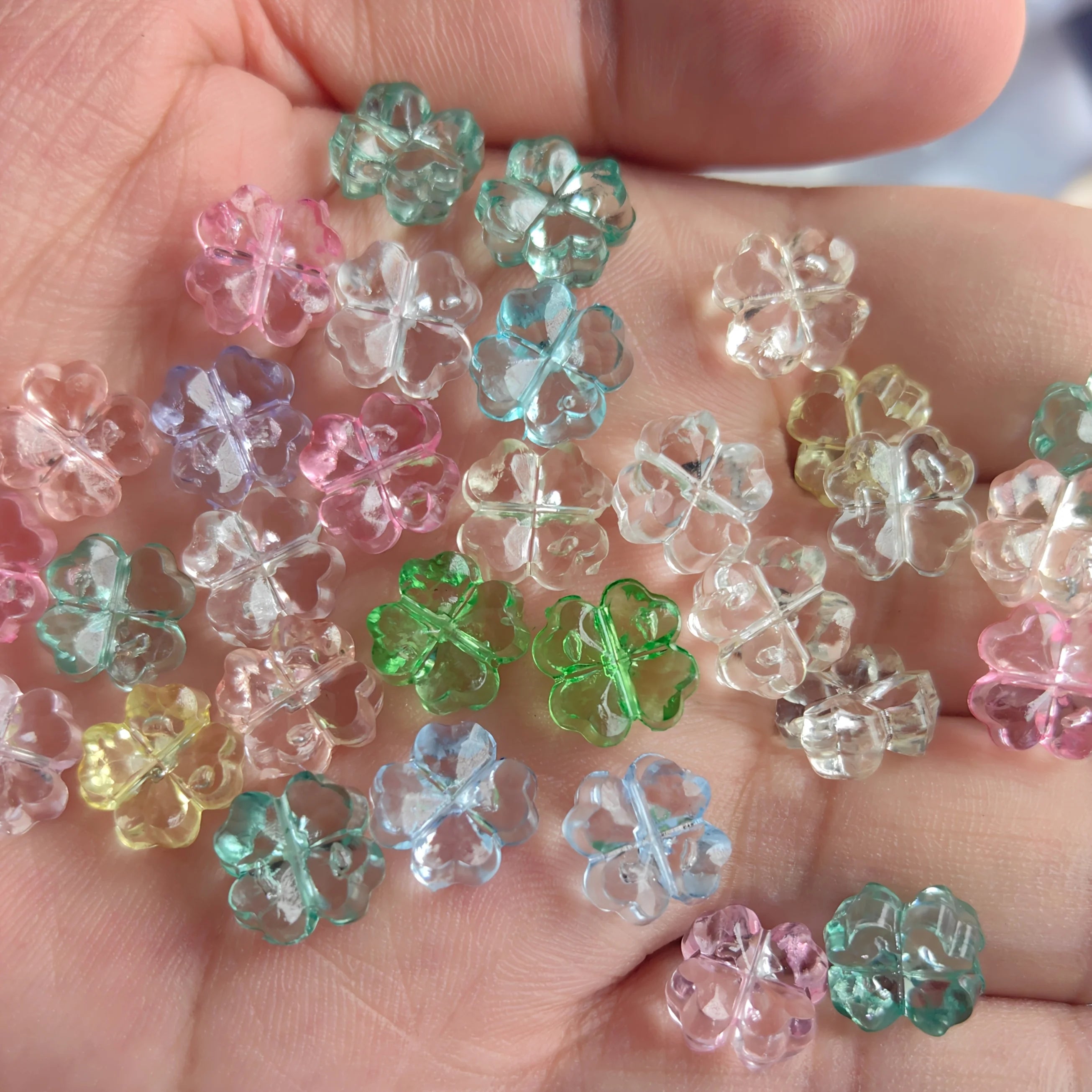 32pcs Transparent Clover & Flower Charms – Flat Resin Pendants for DIY Jewelry Making Accessories & Craft Supplies