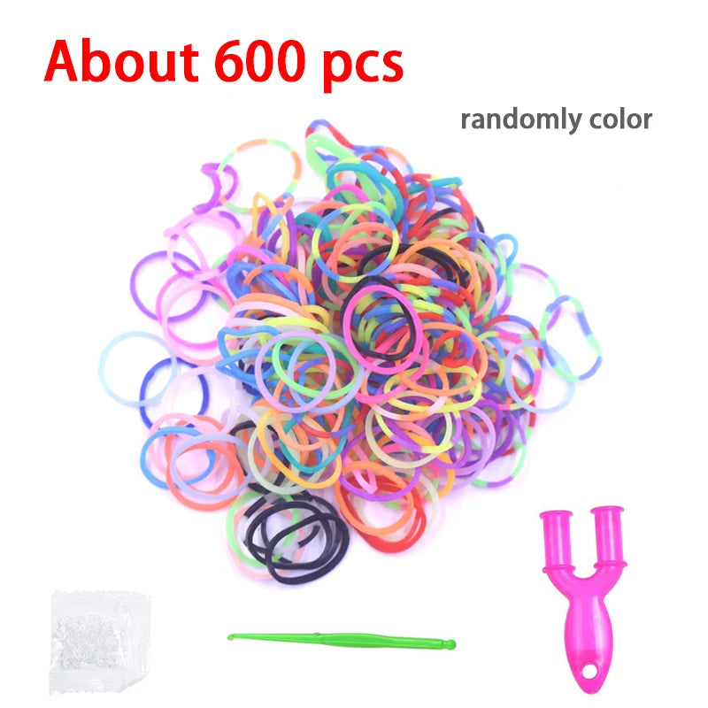 600-1500pcs+ Colorful Loom Bands Set Candy Color Bracelet Making Kit DIY Rubber Band Woven Bracelet Kit Girls Craft Toys Gifts