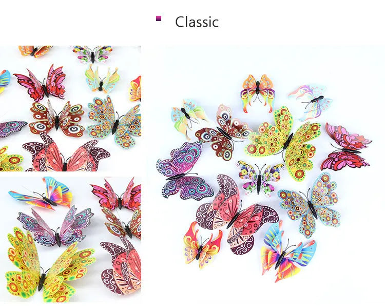 12pcs 3D Double Layer Butterfly Wall Stickers – DIY Magnetic Wall Art for Living Room, Kids Room & Wedding Decor
