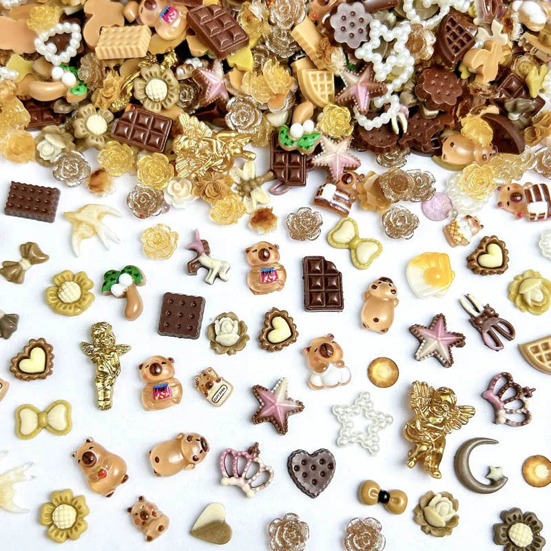 50-Piece Mixed Resin Nail Charms – Bow, Heart, Flower, Star, Cookie & Fruit Decorations for DIY Nail Art