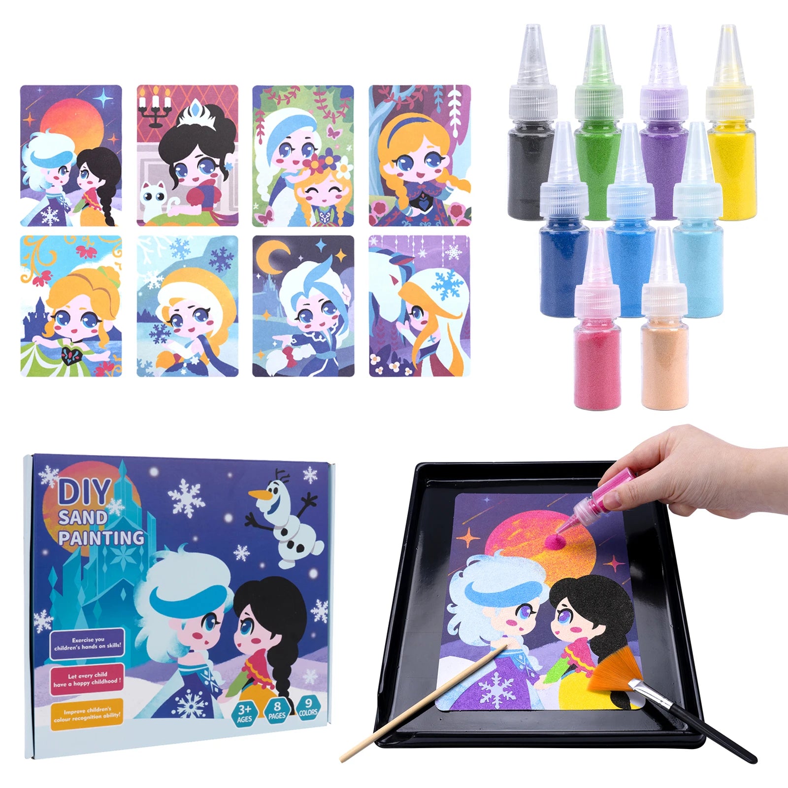 Sand Art Kit for Kids – 12 Princess Sand Painting Cards with 14 Colors – DIY Montessori Crafts, Educational Toys & Creative Gifts for Girls and Boys Ages 4–10