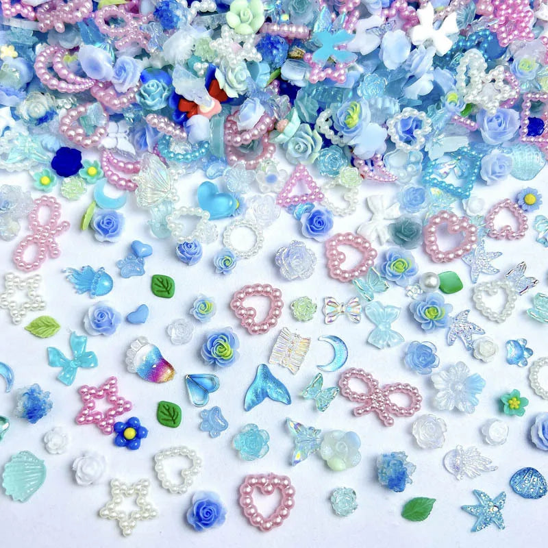 50-Piece Mixed Resin Nail Charms – Bow, Heart, Flower, Star, Cookie & Fruit Decorations for DIY Nail Art