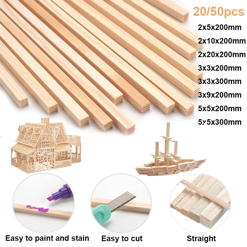 20–50pcs Balsa Wood Sticks Craft Square Rods
