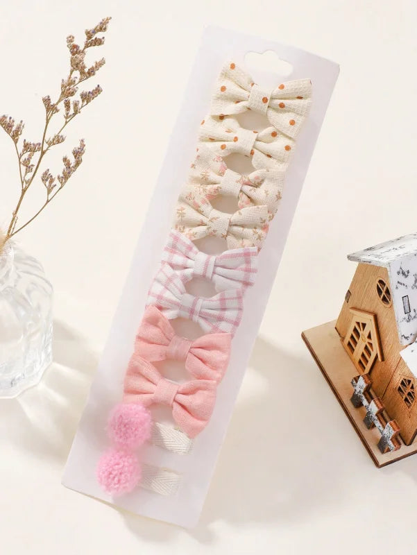 10-Piece Rainbow Fabric Bow Hair Clips – Handmade Printed Barrette Set for Girls, Mini Bangs Bows, Spring 2025 Style