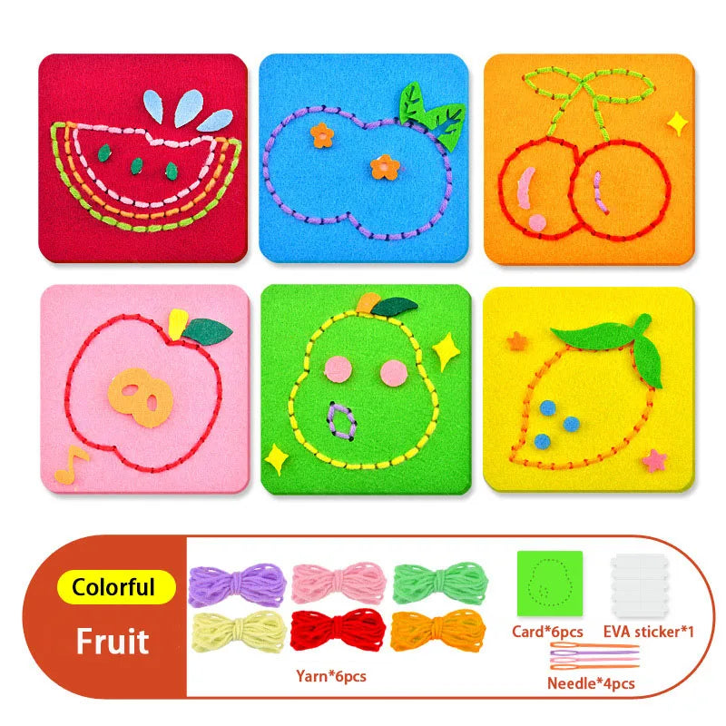 Montessori Non-woven Fabric Lacing Toys for Toddlers Kids Cartoon Animal Sewing Kit Fine Motor Skill Busy Board DIY Art Craft