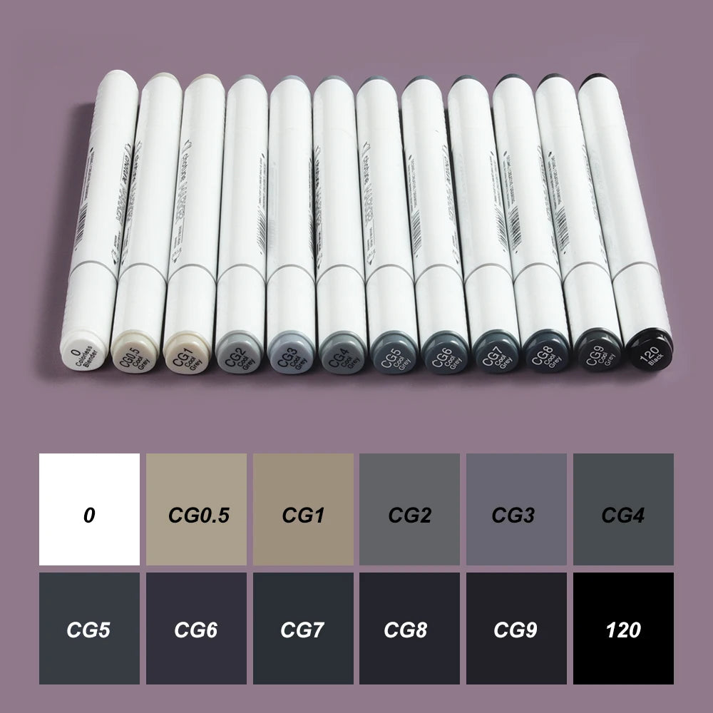 THOTUNE 12-Color Dual Tip Marker Set – Warm & Cool Grey Alcohol-Based Sketch Markers for School, Art, and Design