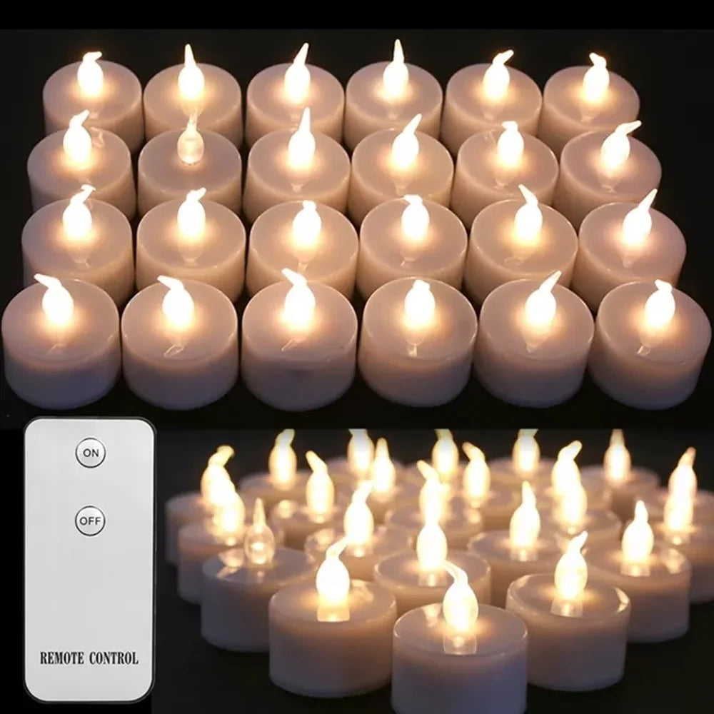 24-Piece Flickering LED Candle Tealights – Flameless Battery Candles with Optional Remote Control for Weddings, Home & Christmas Décor