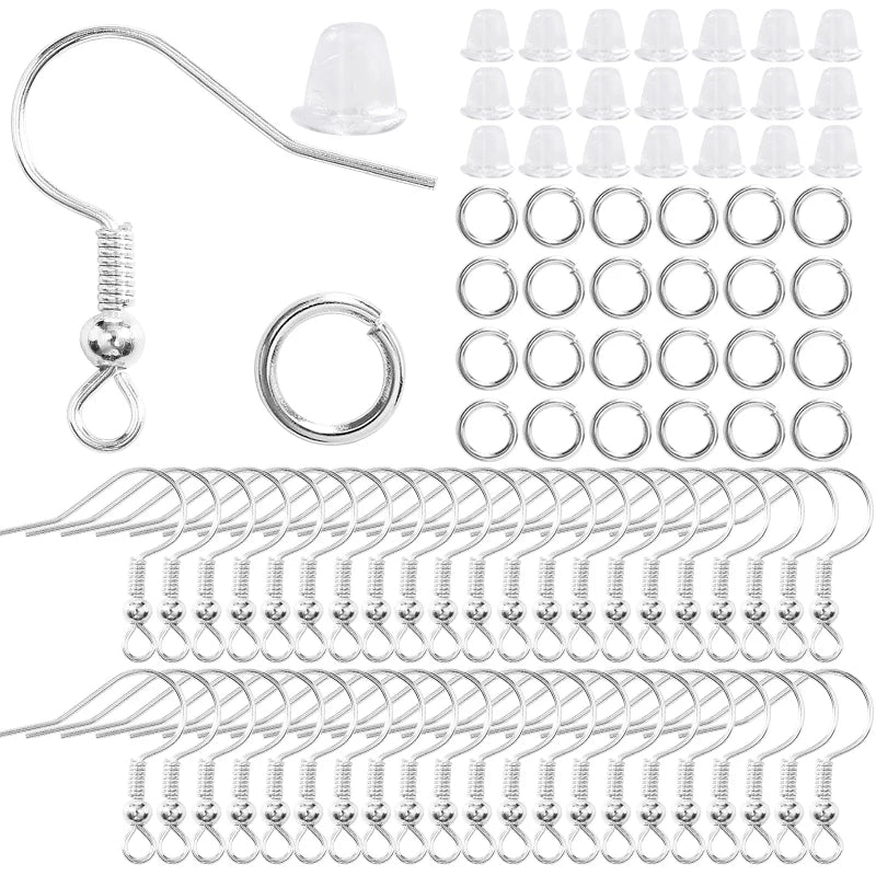 300-Piece Earring Findings Set – Hypoallergenic Hooks, Jump Rings, and Clear Rubber Backs for DIY Jewelry Making
