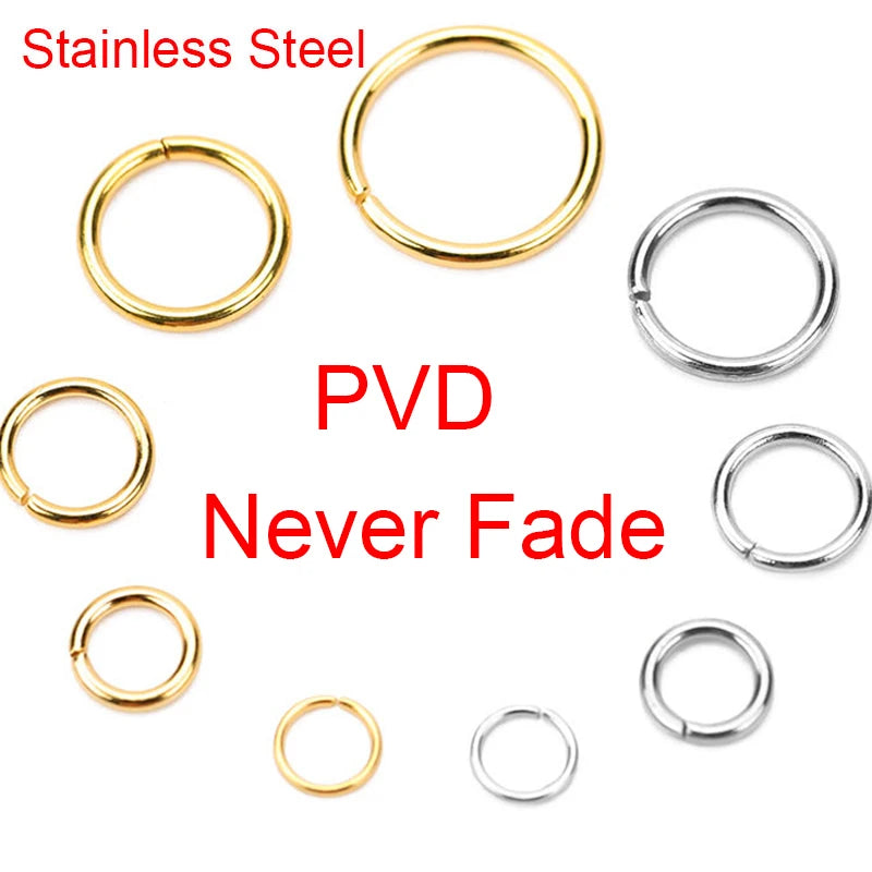 100-Piece PVD Stainless Steel Open Jump Rings – 3/4/5/6/7/8/10mm Split Ring Connectors for DIY Jewelry Making