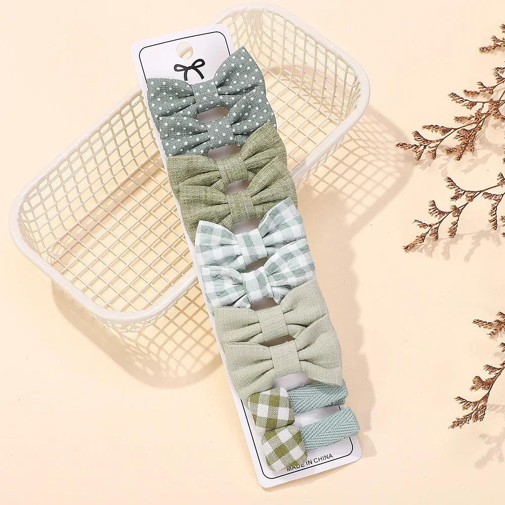 10-Piece Rainbow Fabric Bow Hair Clips – Handmade Printed Barrette Set for Girls, Mini Bangs Bows, Spring 2025 Style