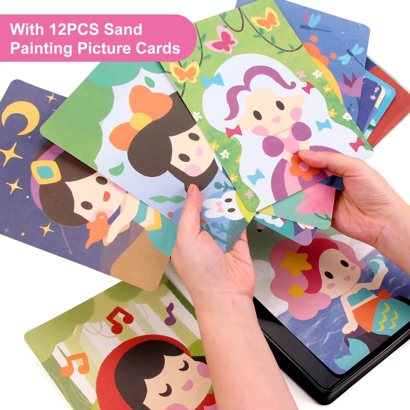Sand Art Kit for Kids – 12 Princess Sand Painting Cards with 14 Colors – DIY Montessori Crafts, Educational Toys & Creative Gifts for Girls and Boys Ages 4–10