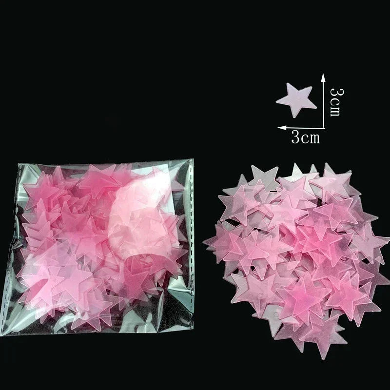 50/1000pcs Glow in the Dark Stars – 3D Fluorescent Wall Stickers for Kids Room & Ceiling Decor