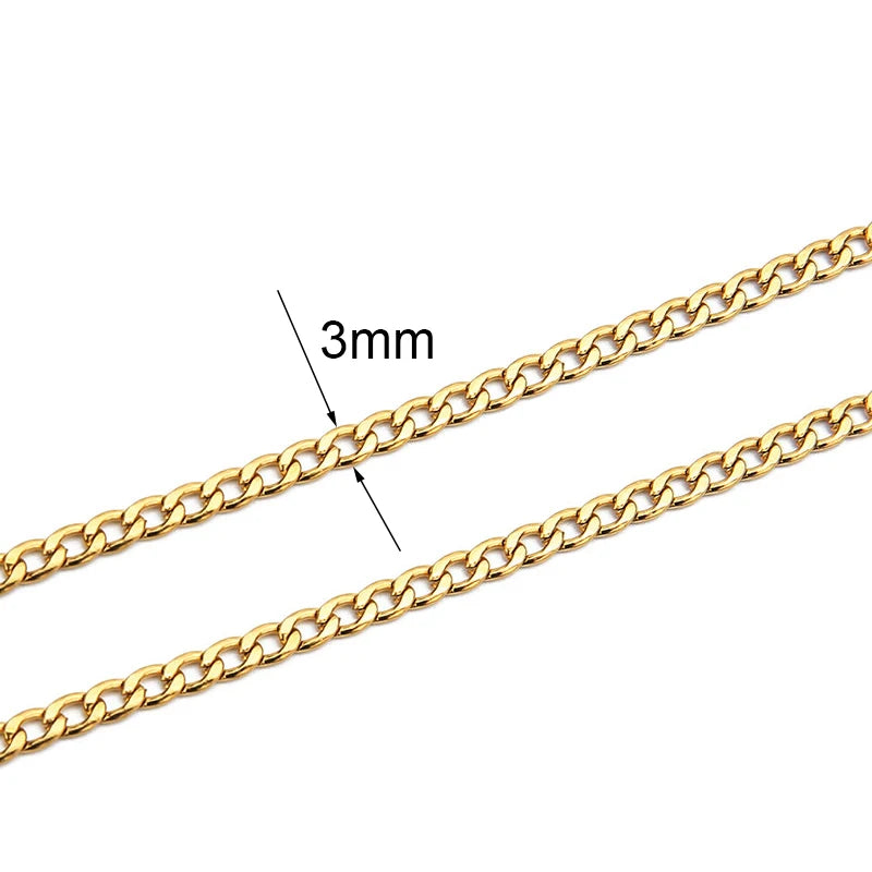2m Stainless Steel Chains – Gold Color Ball Bead & Cuban Link Chain Bulk for DIY Necklace and Bracelet Making