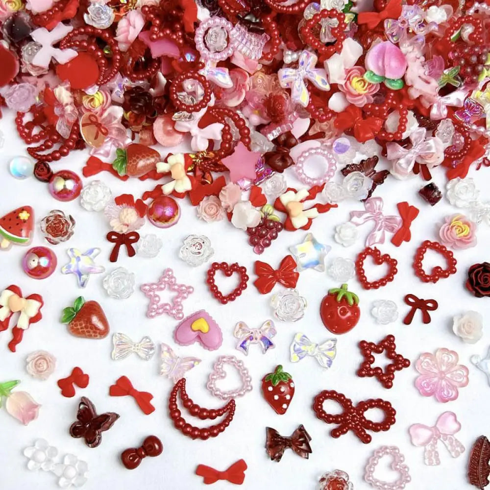 50-Piece Mixed Resin Nail Charms – Bow, Heart, Flower, Star, Cookie & Fruit Decorations for DIY Nail Art