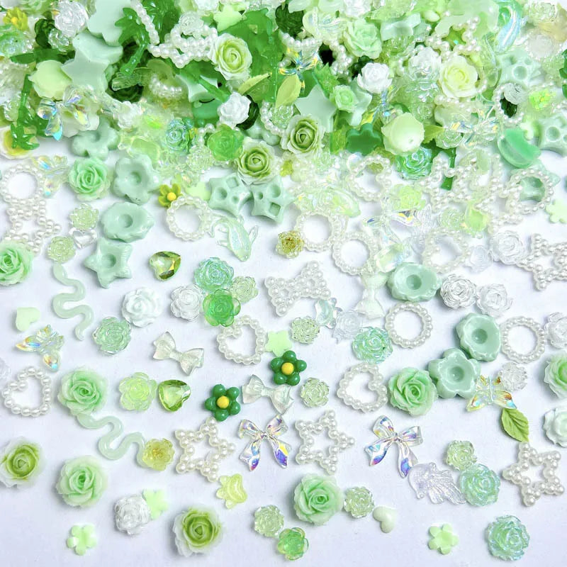 50-Piece Mixed Resin Nail Charms – Bow, Heart, Flower, Star, Cookie & Fruit Decorations for DIY Nail Art
