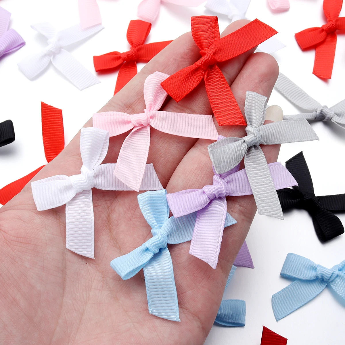 50pcs Satin Ribbon Bows – Colorful Polyester Handmade Bows for DIY Sewing, Crafts, Gift Wrapping, Bouquets, and Party Decorations