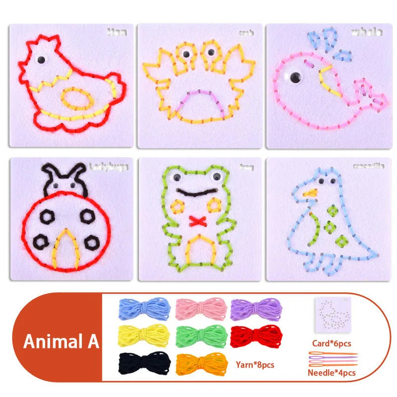 Montessori Non-woven Fabric Lacing Toys for Toddlers Kids Cartoon Animal Sewing Kit Fine Motor Skill Busy Board DIY Art Craft