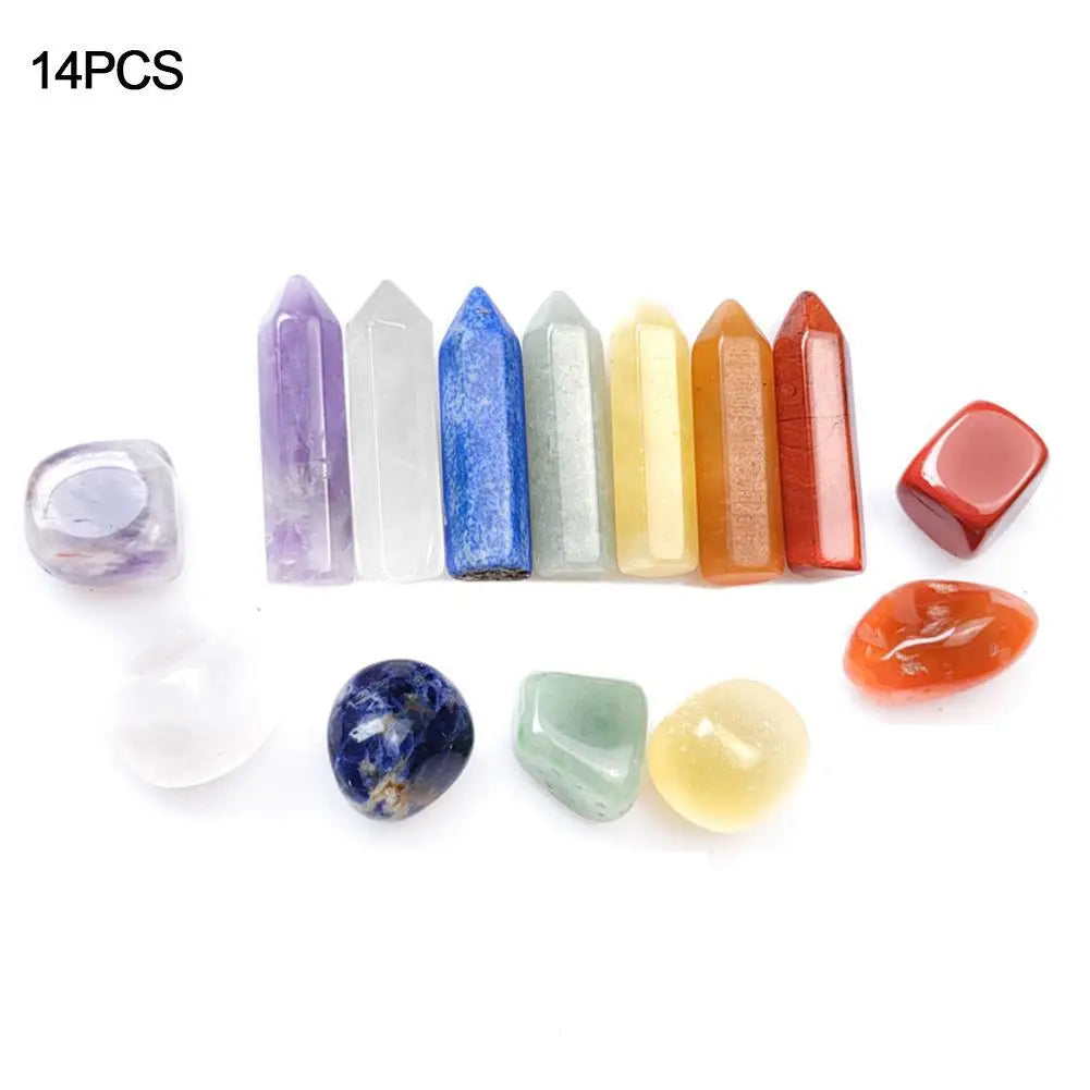 Natural Crystal Healing Stone Set – Chakra Balancing Gemstones in Gift Box – High-Quality Mineral Ornaments for Home, Meditation & Decor (14/10/8/7 PCS)