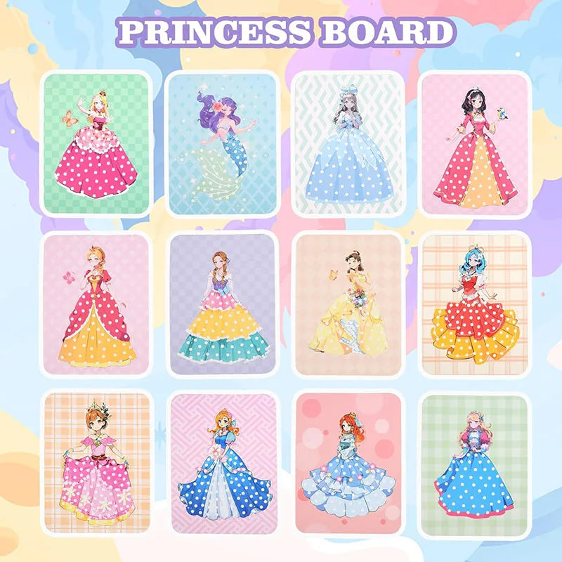 3pcs Princess Poking Art Craft Kit – DIY Sticker Fabric Cards for Kids – Creative Puzzle Painting and Dressing Game Toy