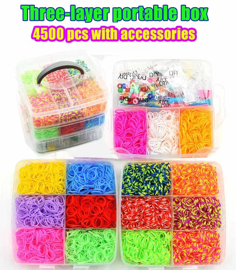 15,000pcs Rainbow Luminous Rubber Bands Loom Kit – DIY Bracelet Making Set for Kids