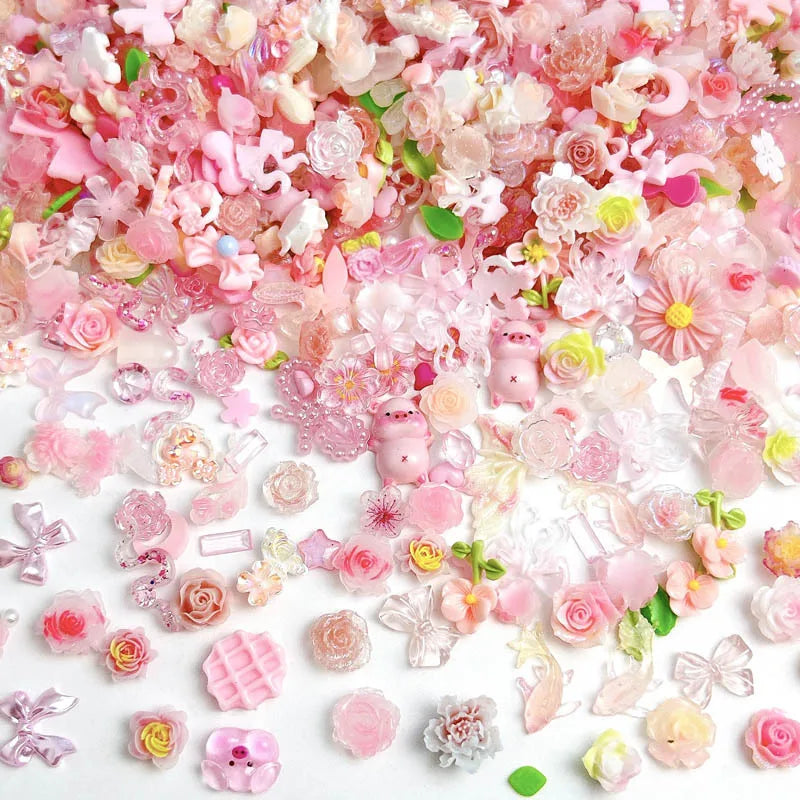 50-Piece Mixed Resin Nail Charms – Bow, Heart, Flower, Star, Cookie & Fruit Decorations for DIY Nail Art