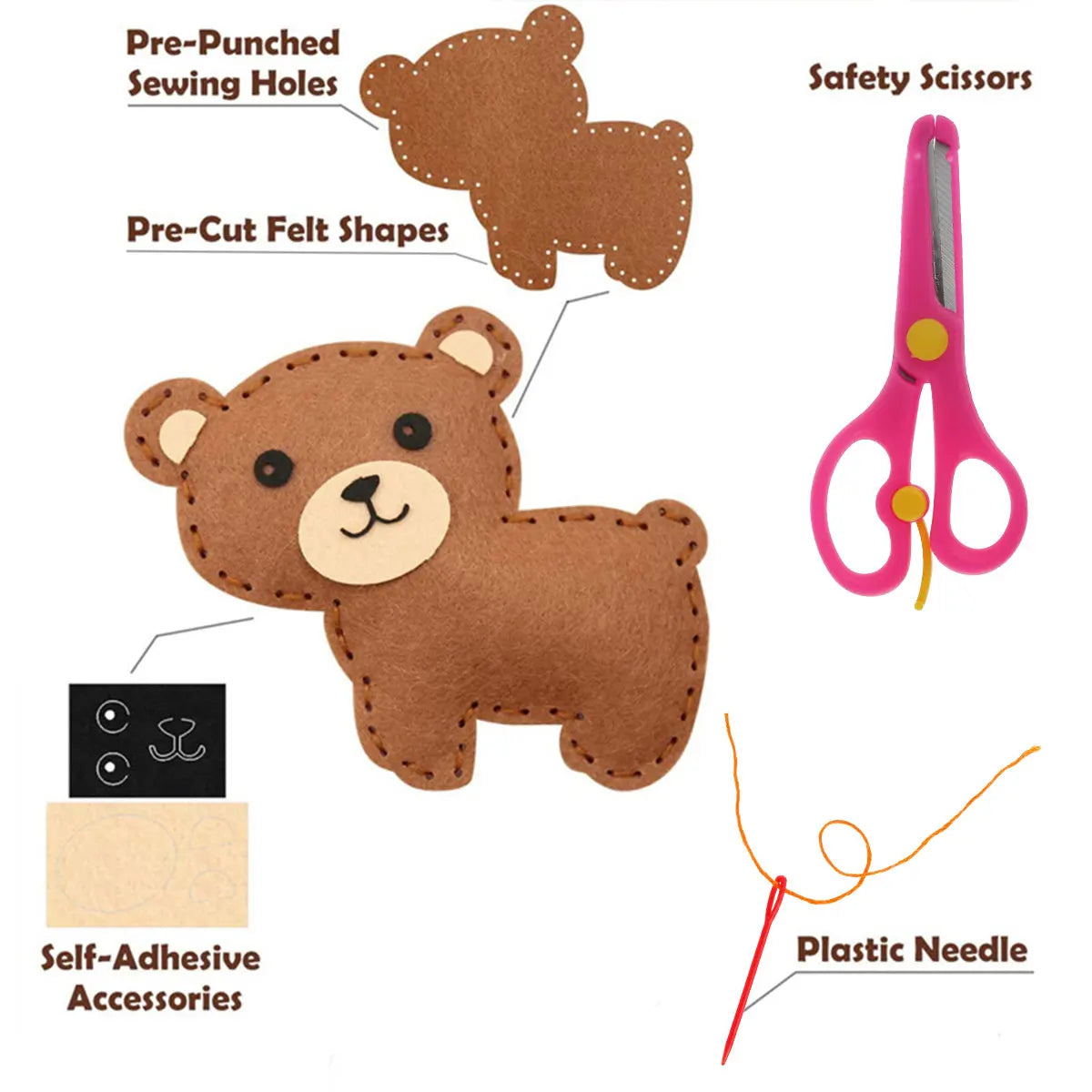 DIY Sewing Animals Craft Kit – Forest Creatures Felt Plush Toys for Kids – Beginner Sewing Set for Creative Play
