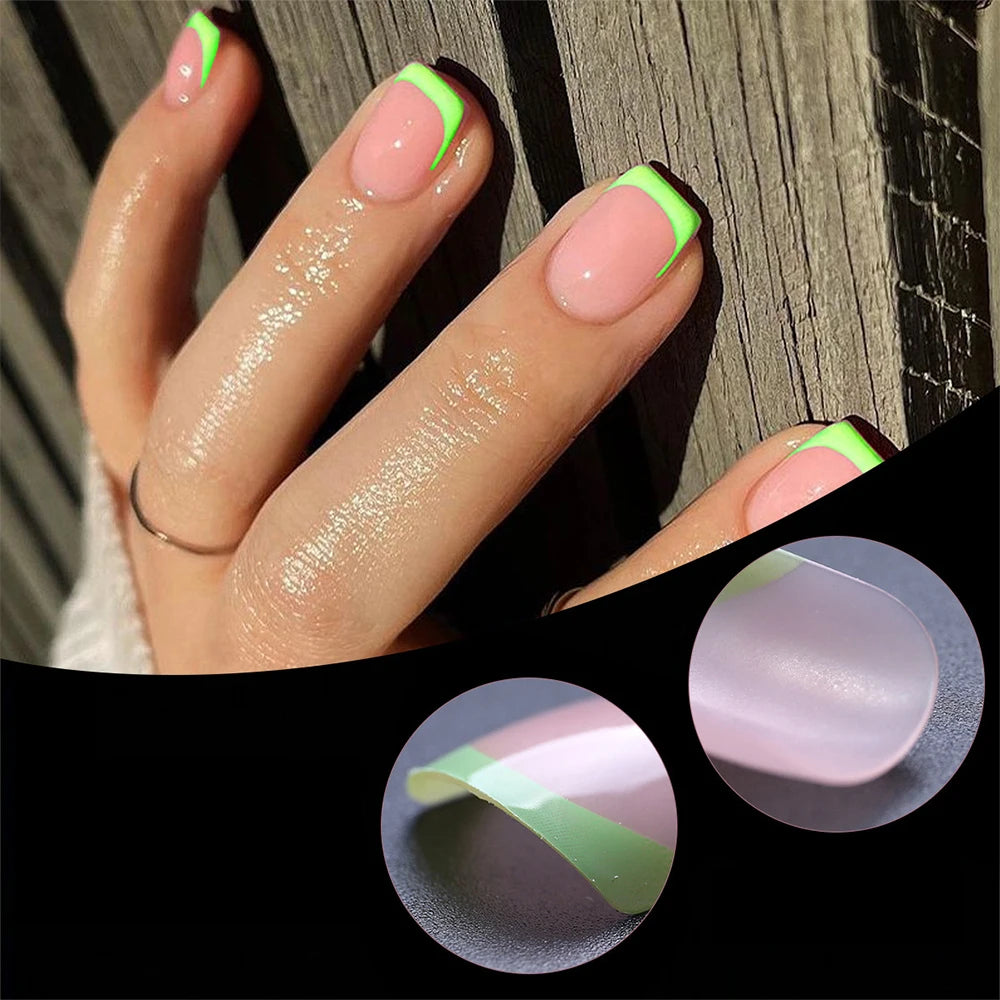 240/120pcs Colorful French Short Square Press-On Nails – Full Cover Ballerina Fake Nail Tips