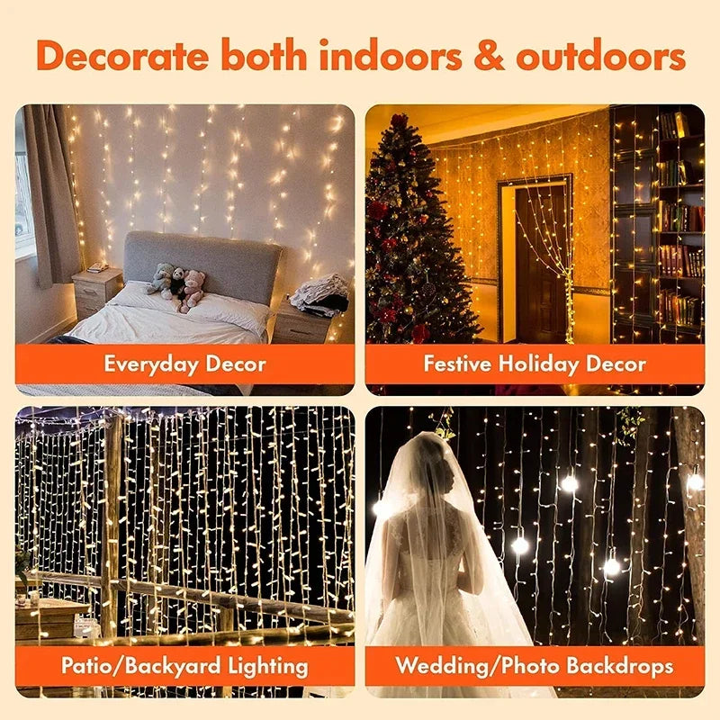 3M LED Curtain String Lights – USB Fairy Lights with 8 Modes for Holiday, Wedding, Party & Home Decor