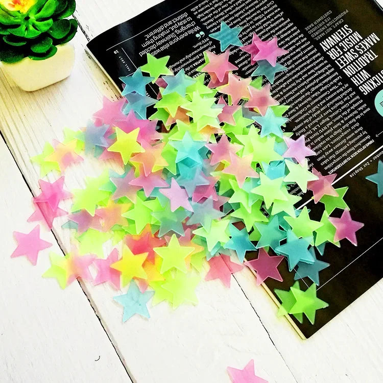 50/1000pcs Glow in the Dark Stars – 3D Fluorescent Wall Stickers for Kids Room & Ceiling Decor