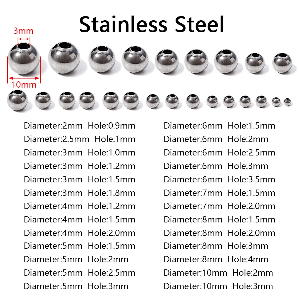2–10mm Stainless Steel Spacer Beads – High-Quality Loose Beads for DIY Bracelets, Necklaces, and Jewelry Making