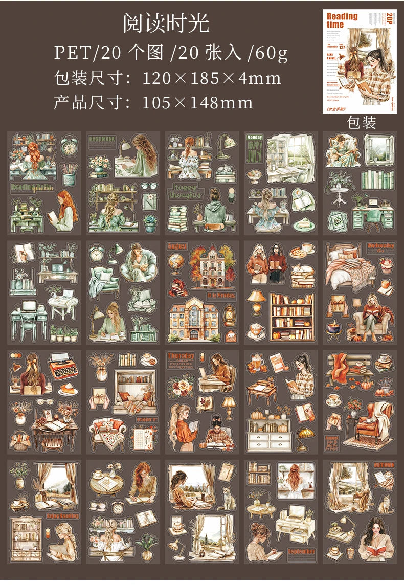 JIANQI 20 Sheets PET Die-Cut Stickers Set – Scrapbooking & Diary Craft Supplies
