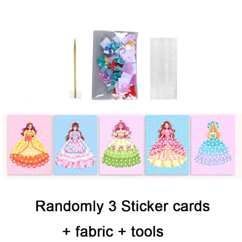 3pcs Princess Poking Art Craft Kit – DIY Sticker Fabric Cards for Kids – Creative Puzzle Painting and Dressing Game Toy