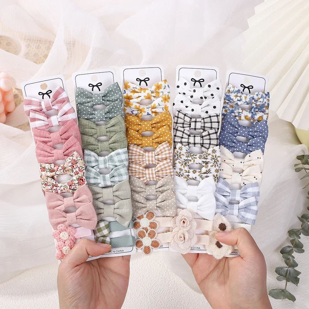 10-Piece Rainbow Fabric Bow Hair Clips – Handmade Printed Barrette Set for Girls, Mini Bangs Bows, Spring 2025 Style