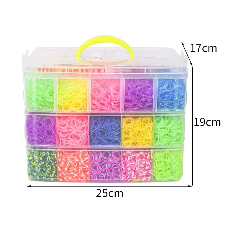 15,000pcs Rainbow Luminous Rubber Bands Loom Kit – DIY Bracelet Making Set for Kids