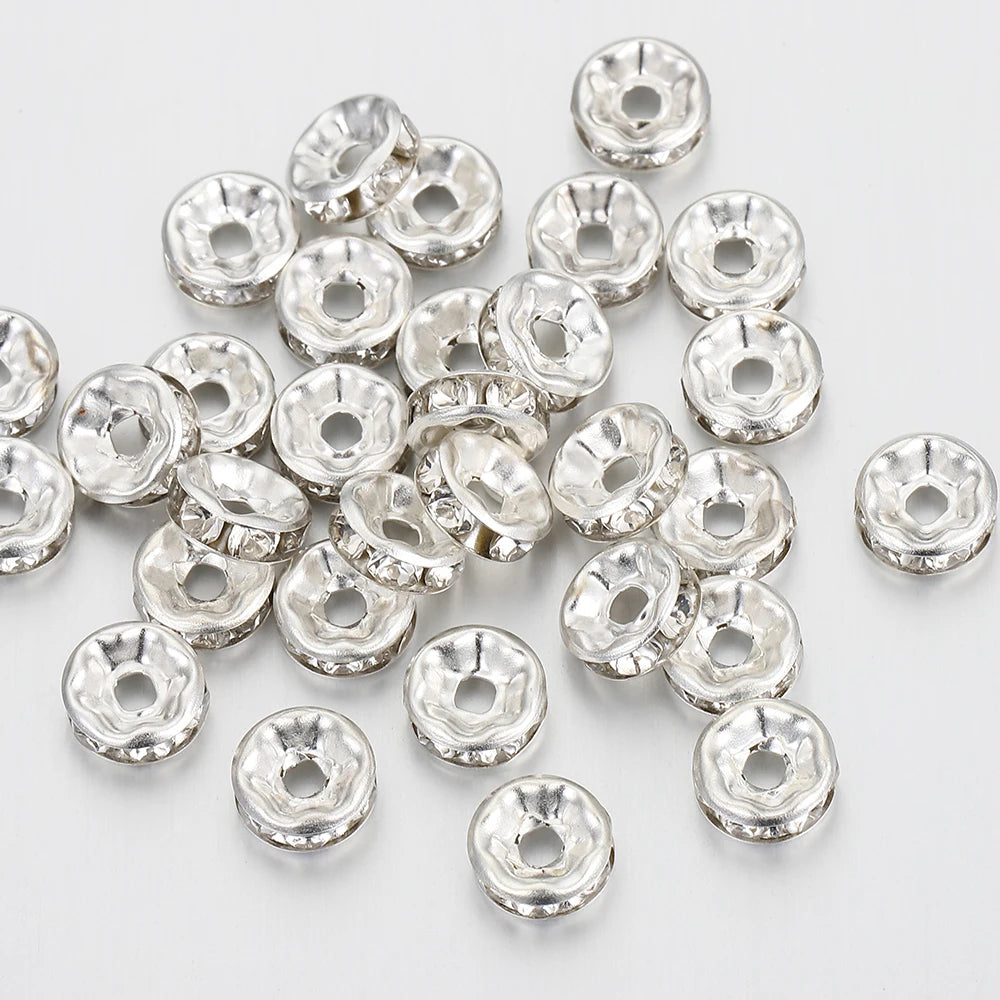 100-Piece Silver Crystal Rhinestone Spacer Beads – Loose Beads for DIY Bracelets, Necklaces, and Jewelry Making