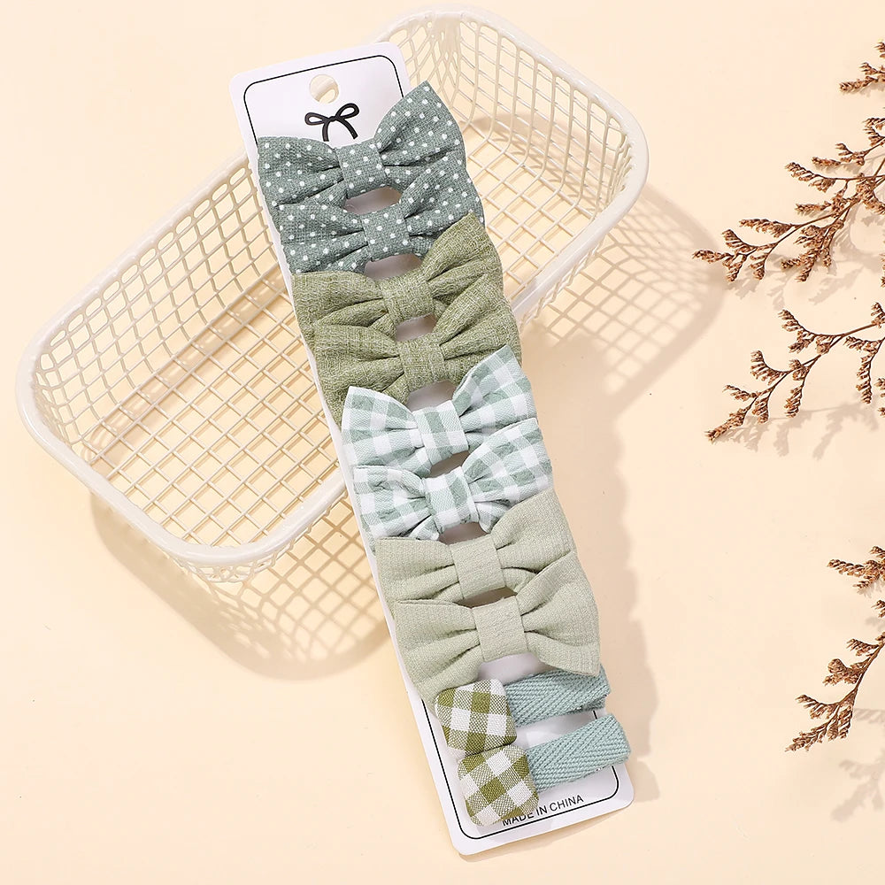 10-Piece Rainbow Fabric Bow Hair Clips – Handmade Printed Barrette Set for Girls, Mini Bangs Bows, Spring 2025 Style