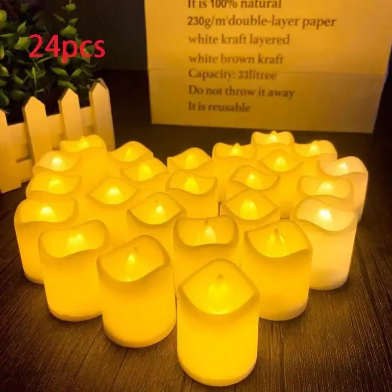 24PCS LED Candle Tea Lights Battery Operated Red Shells Romantic Decoration Flameless  Wedding Party Use
