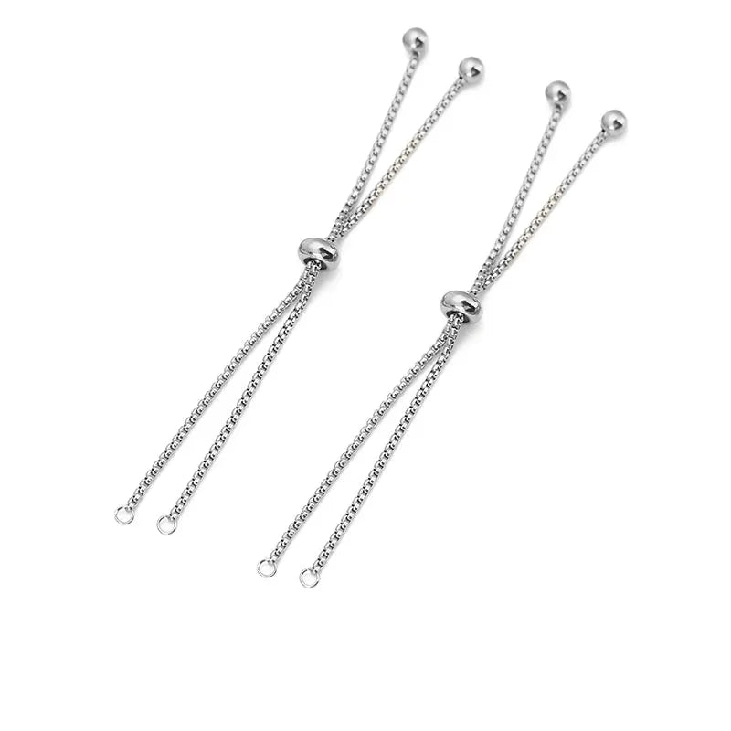 2pcs PVD Never Fade Stainless Steel Extended Chain Adjustable Extension Extender Chain With Rubber Beads For DIY Jewelry Making