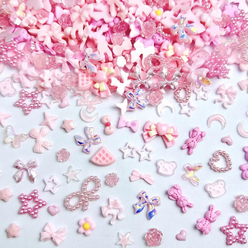 50-Piece Mixed Resin Nail Charms – Bow, Heart, Flower, Star, Cookie & Fruit Decorations for DIY Nail Art