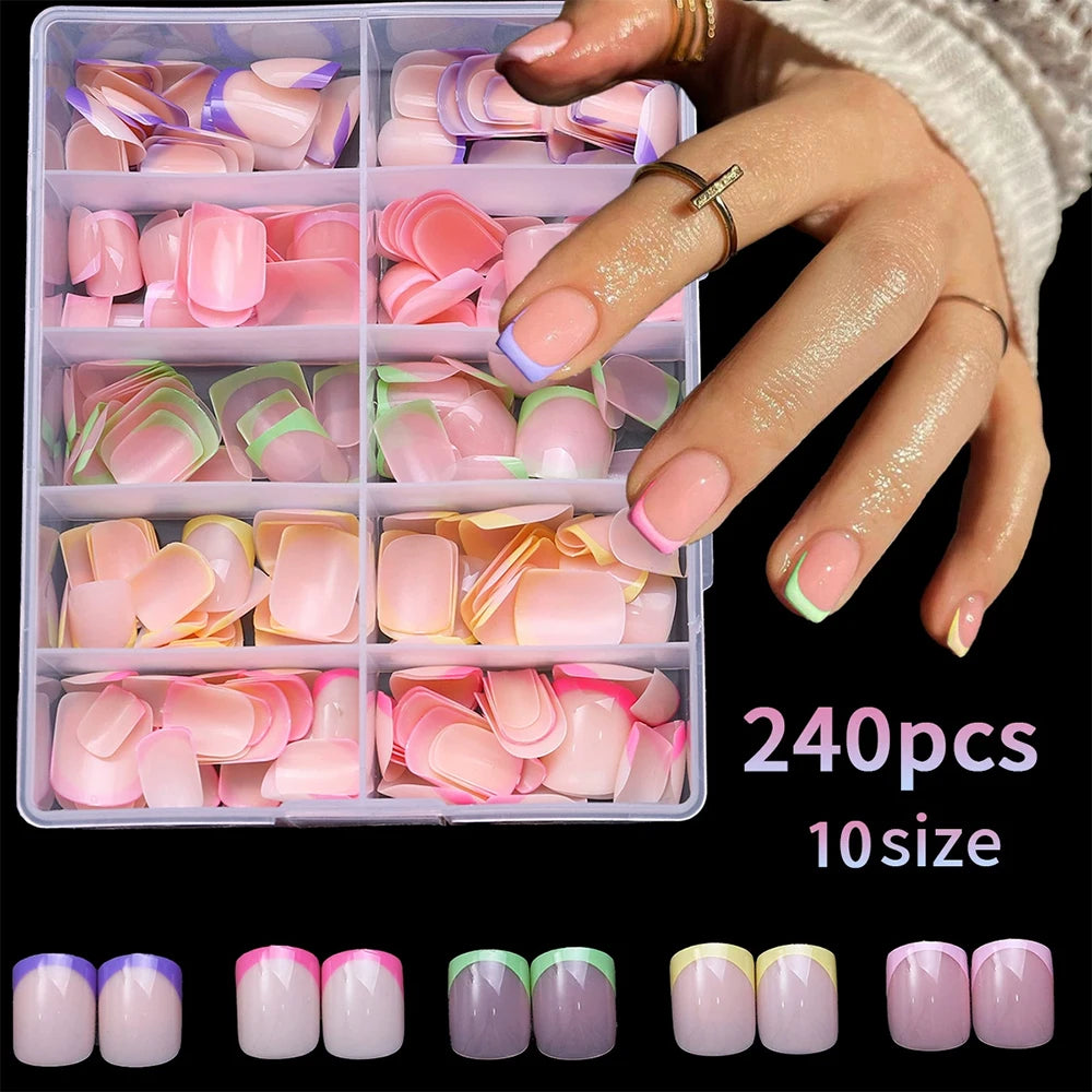 240/120pcs Colorful French Short Square Press-On Nails – Full Cover Ballerina Fake Nail Tips