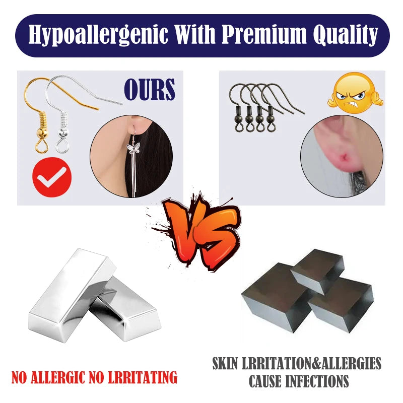 300-Piece Earring Findings Set – Hypoallergenic Hooks, Jump Rings, and Clear Rubber Backs for DIY Jewelry Making