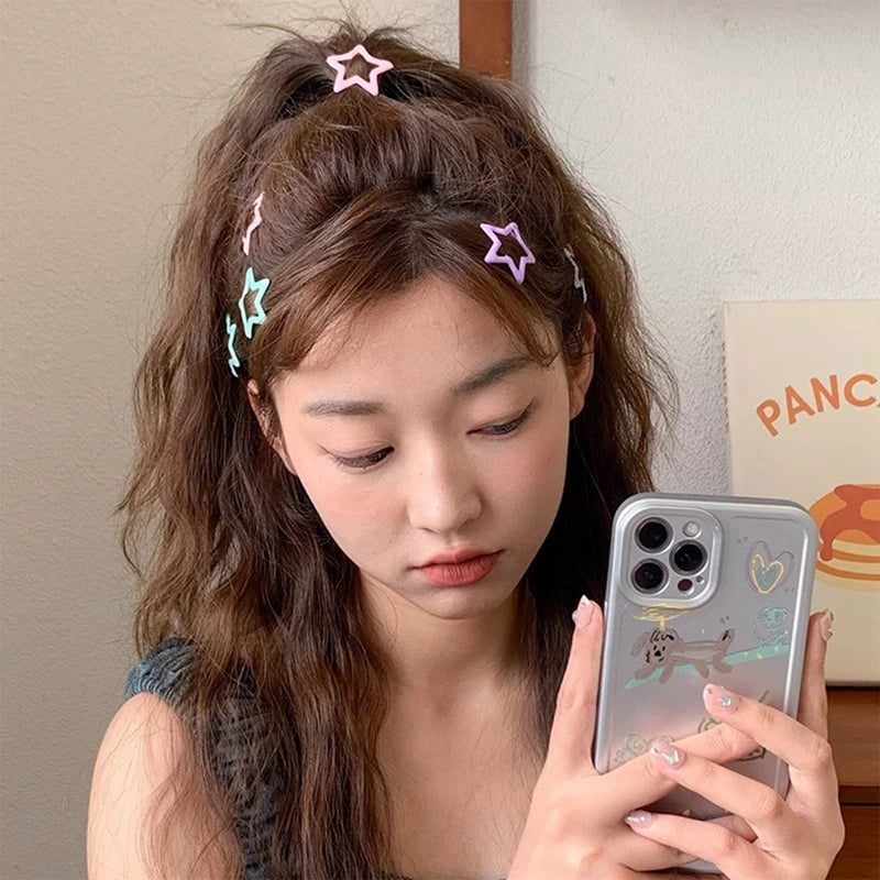 50-Piece Colorful Star Hair Clips – Kawaii Y2K Girls’ Metal Snap Barrettes for Cute Hairstyles and Gifts