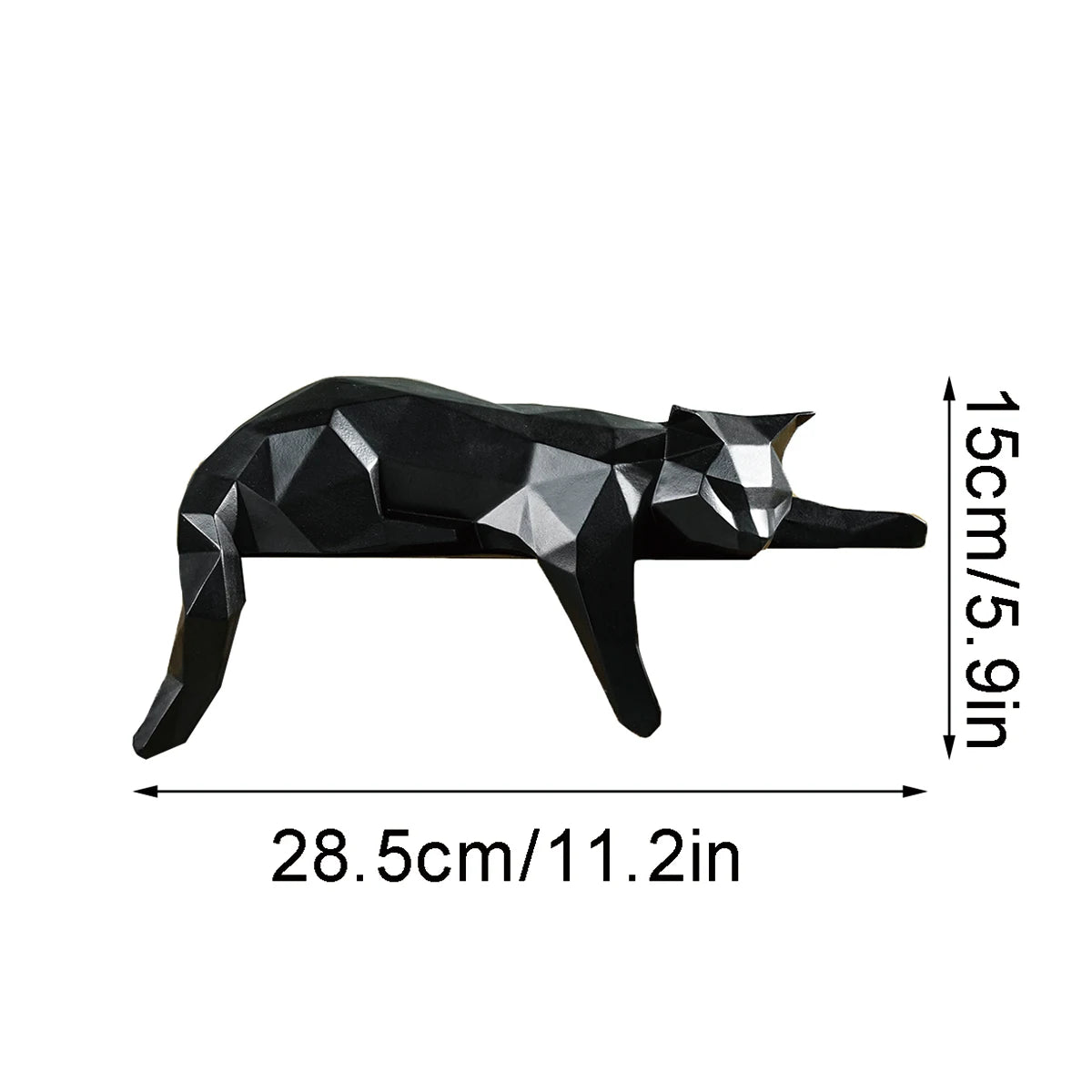 Geometric Cat Statue – Modern Black and White Figurine Sculpture for Home, Office, Table, or Shelf Decor (Lying Cat Design)